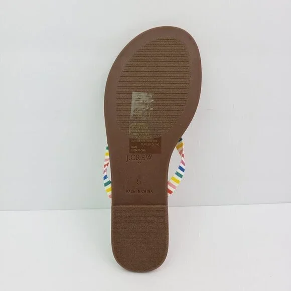 J. Crew Womens Size 5 Multi Color Striped Slip On Thong Flip Flop Sandals AX836 - Picture 8 of 10